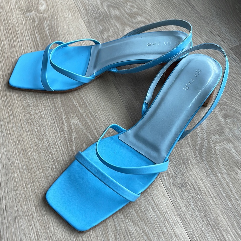 BY FAR light blue strappy sandals small heel size 8 - Picture 2 of 8